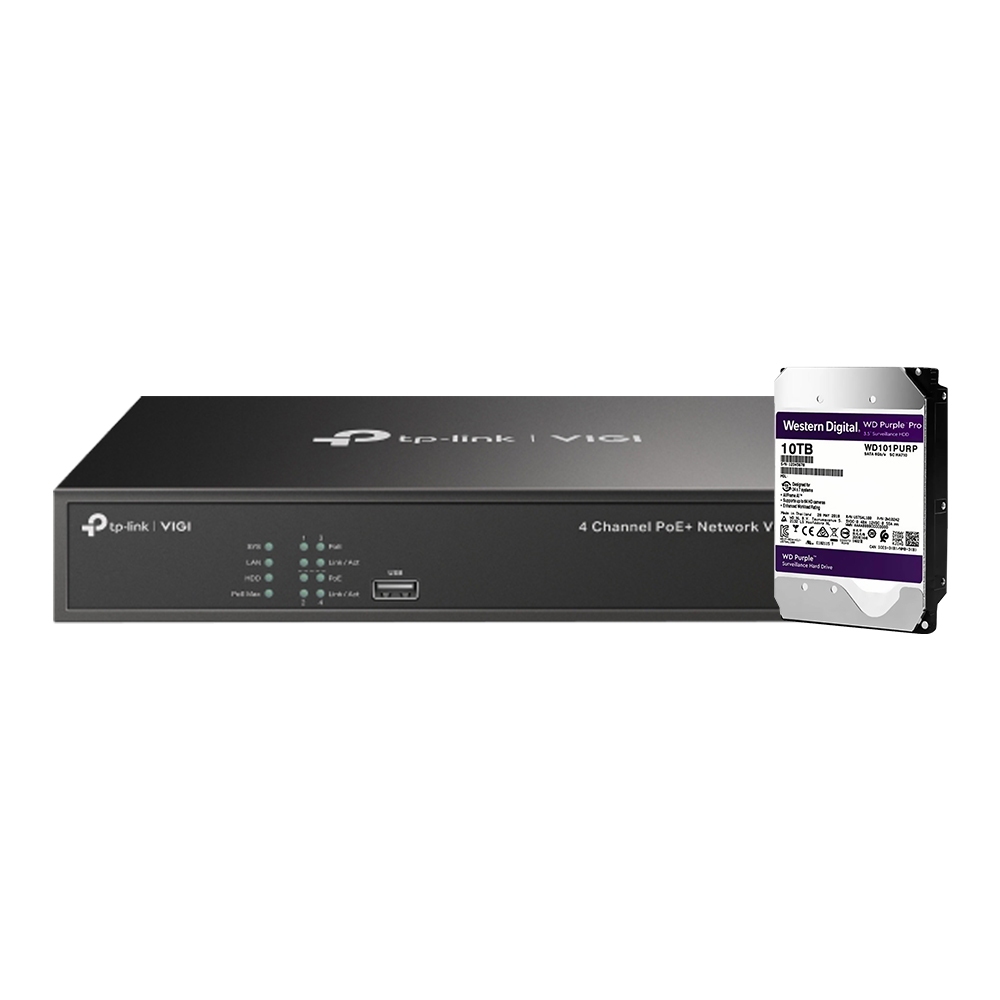 TP-LINK 昌運監視器 VIGI NVR1004H-4P 4路 網路監控主機 + WD PRO 10TB監控專用硬碟, , large
