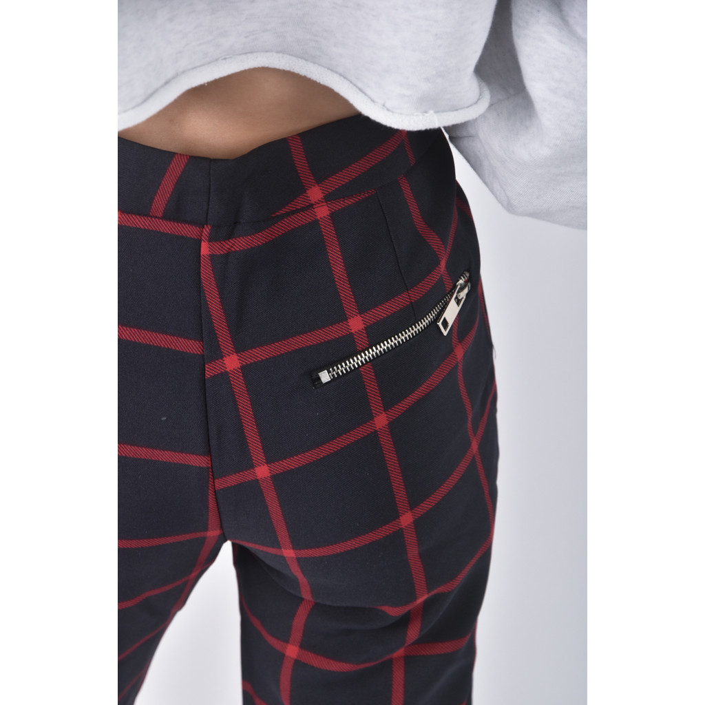 (XL) style in side高腰質感格紋紅色長褲二手衣, , large