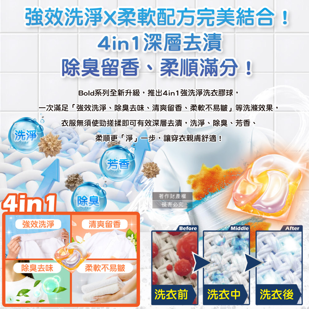 [日日好物]日本P&G-Bold強洗淨4合1消臭柔軟香氛洗衣凝膠球32顆/袋-薰衣草茉莉(紫)(家庭號補充包/防皺好熨燙柔順洗衣球/筒槽防霉洗衣膠囊/直立/滾筒式洗衣機皆適用), , large