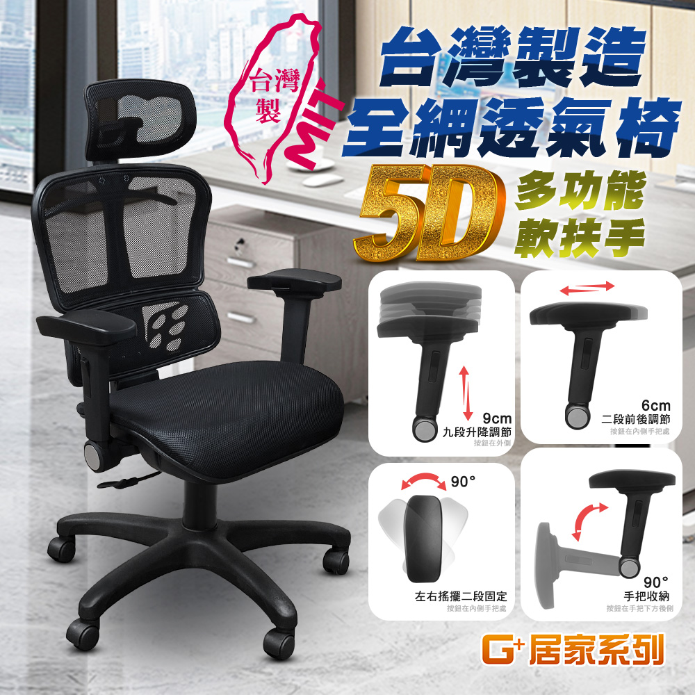 Pre-Assembled Taiwan-Made Ergonomic Breathable Chair with 5D Soft Armrests – Dual-Layer Mesh Seat Cushion, All-Black with Glossy Trim – With Decorative Cap, , large