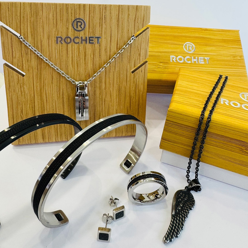 【快速出貨】法國 ROCHET  HAUBANS系列 不鏽鋼男士手環-銀x黑 HBJ88961, , large
