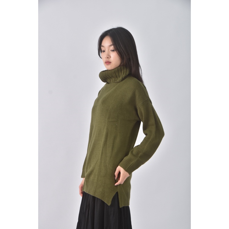 (XL) earth music ecology質感高領綠色長袖上衣二手衣, , large