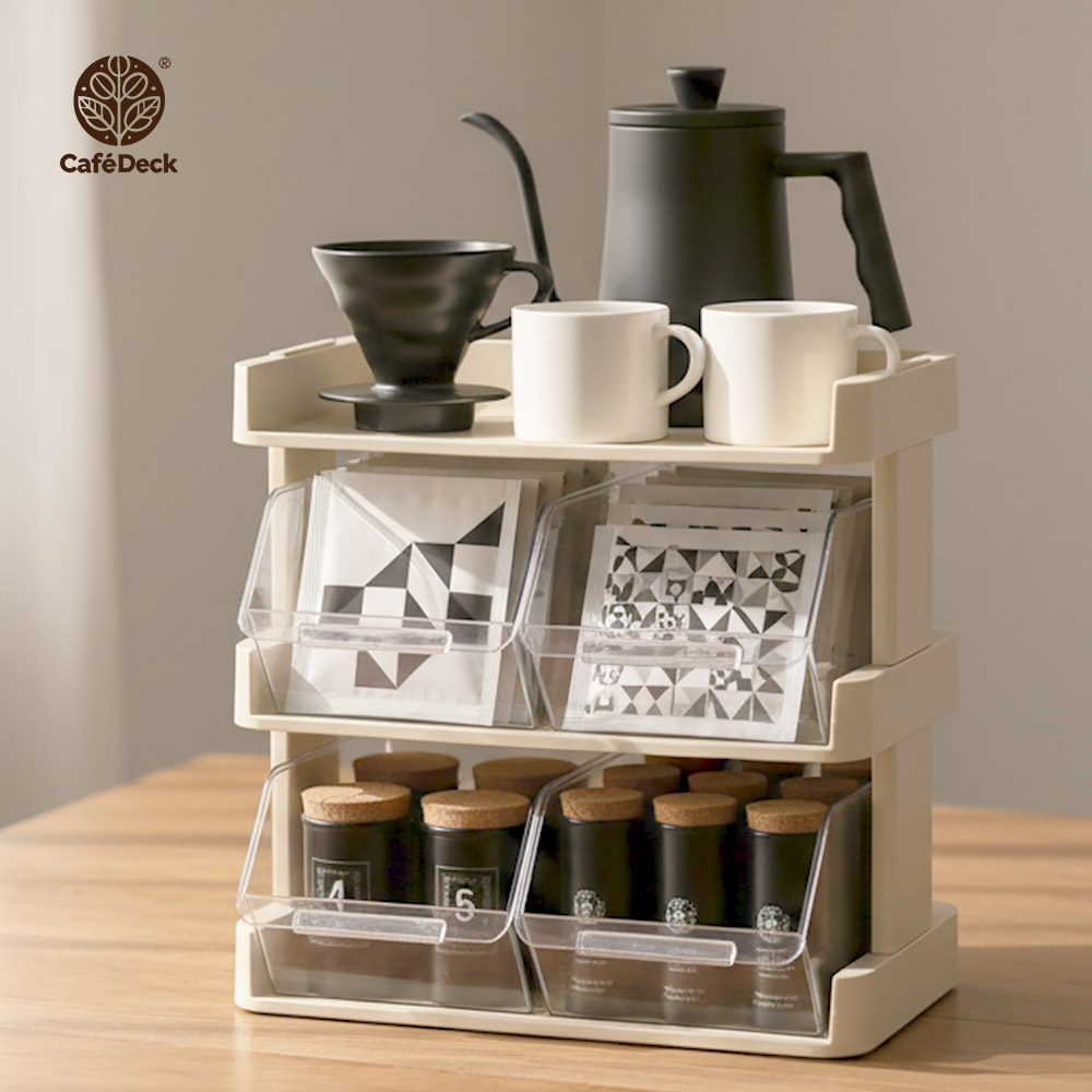 CafeDeck|咖啡茶包零食整理收納架 奶油白三層