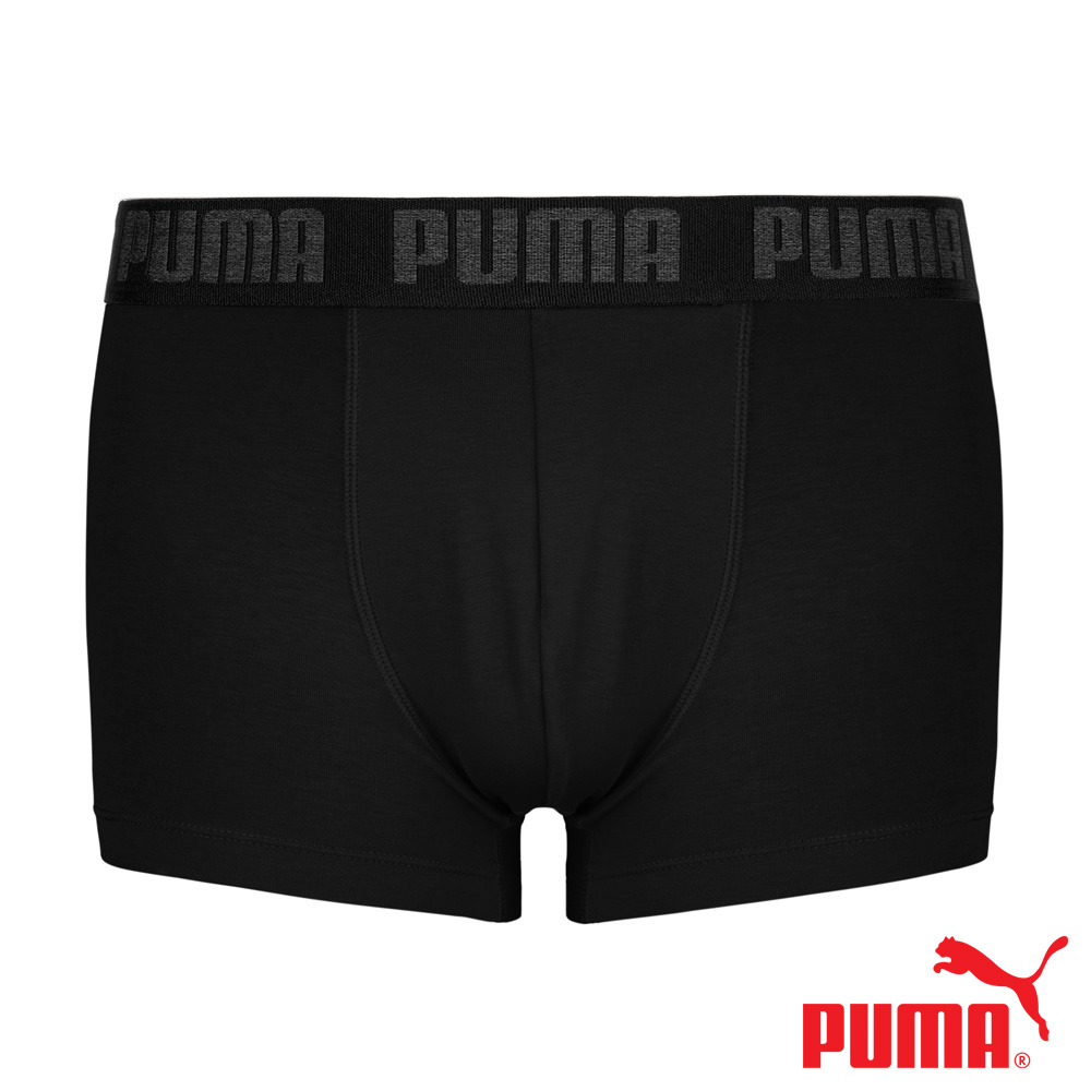 PUMA 平口內褲 1件組 彪馬 跳豹 男內褲 平角內褲 修身 防捲邊 貼合 耐穿 柔軟 棉質 排汗 透氣 抗菌 黑 灰, 黑,L, large