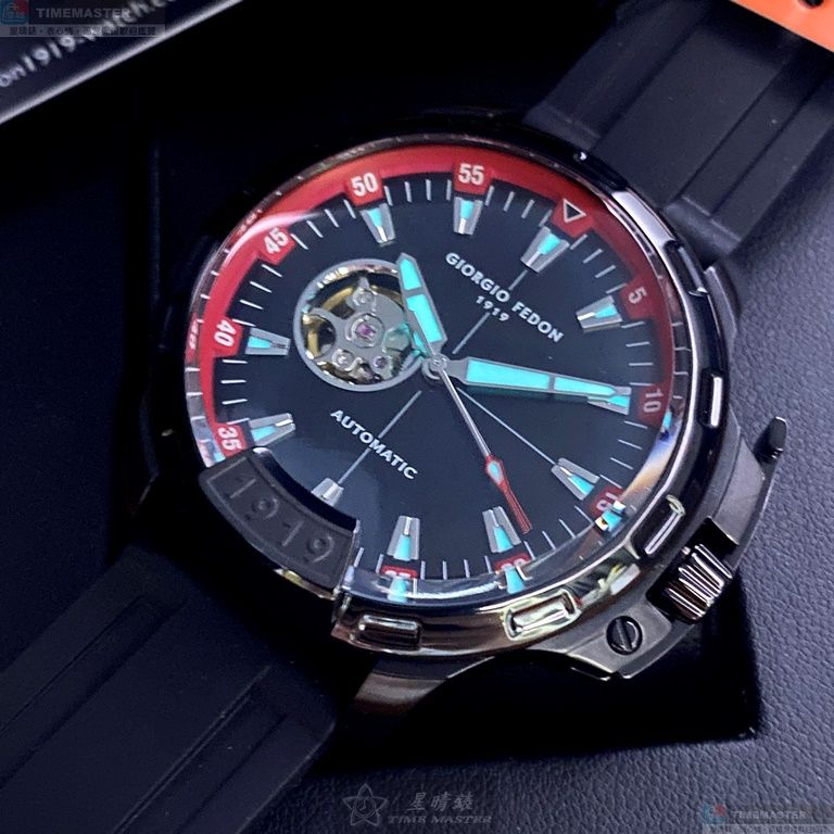 [星晴錶業]GiorgioFedon1919手錶,46mm,GF00123黑色雙面機械鏤空錶面黑錶殼深黑色矽膠錶帶款, , large