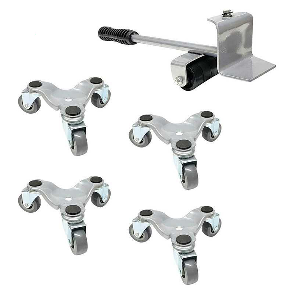 Heavy-duty 360° universal wheel silver five-piece moving tool, , large