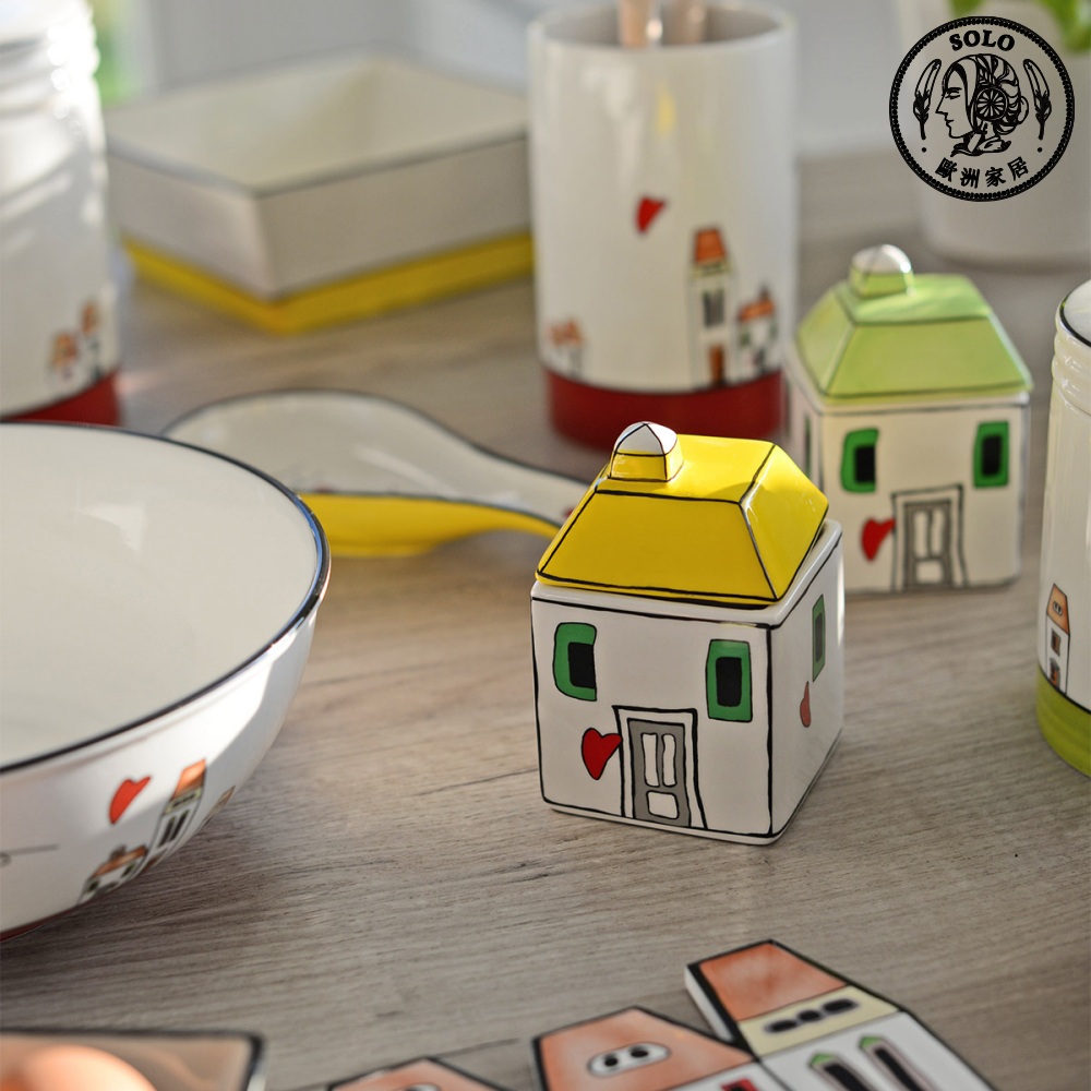 【SOLO Vintage】EGAN Italian Pottery Sugar Box European City Series Yellow, , large