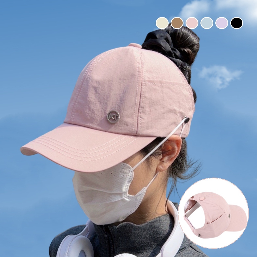 【A&R】夏季輕巧空頂棒球帽 UPF50+可紮馬尾款 - 黑, , large