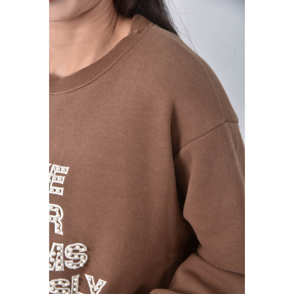 (L) black diamond韓牌質感圓領棕色長袖上衣二手衣, , large