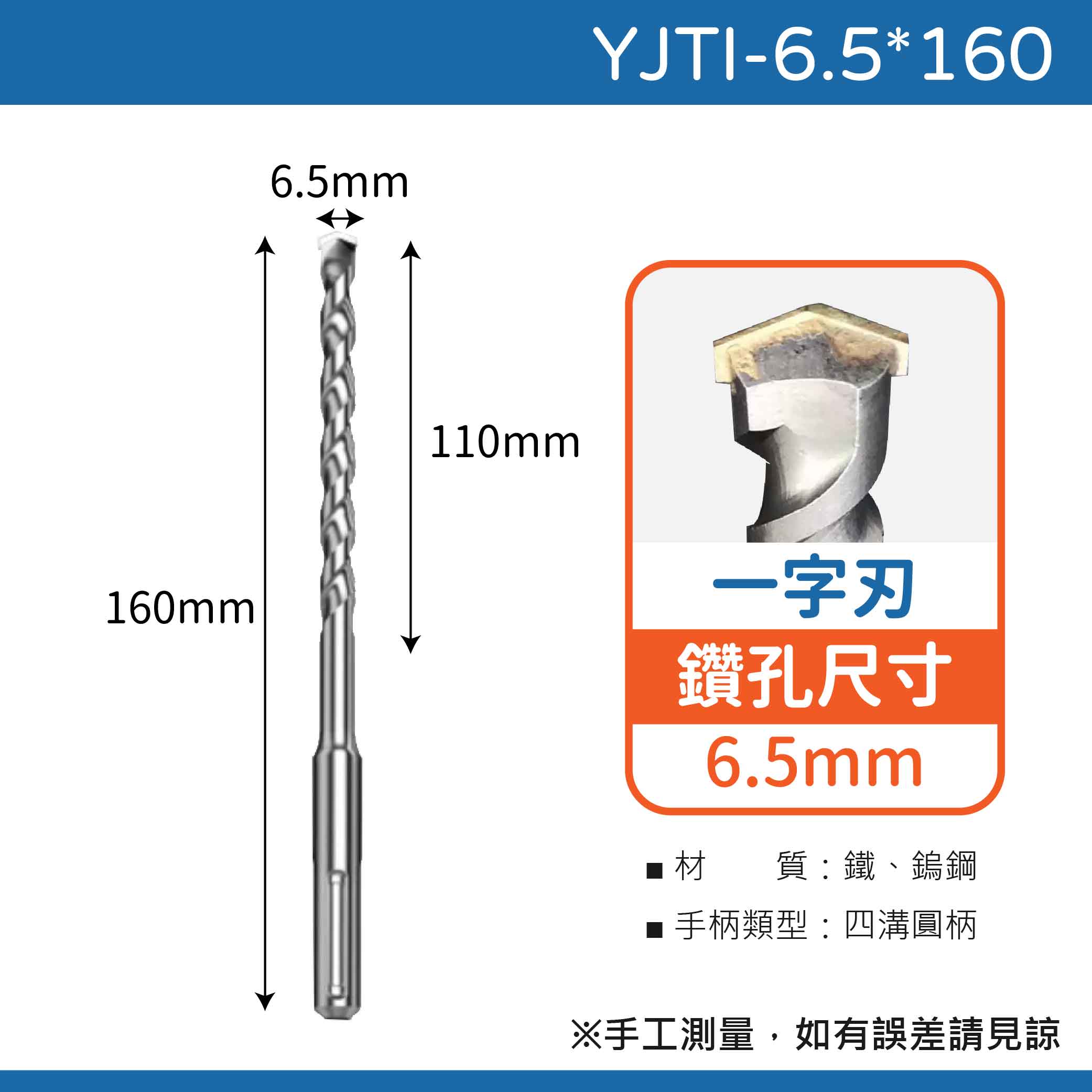 鉅玉經典｜TIGER虎牌  一字刃四溝水泥鑽尾 YJTI-6.5*160, , large