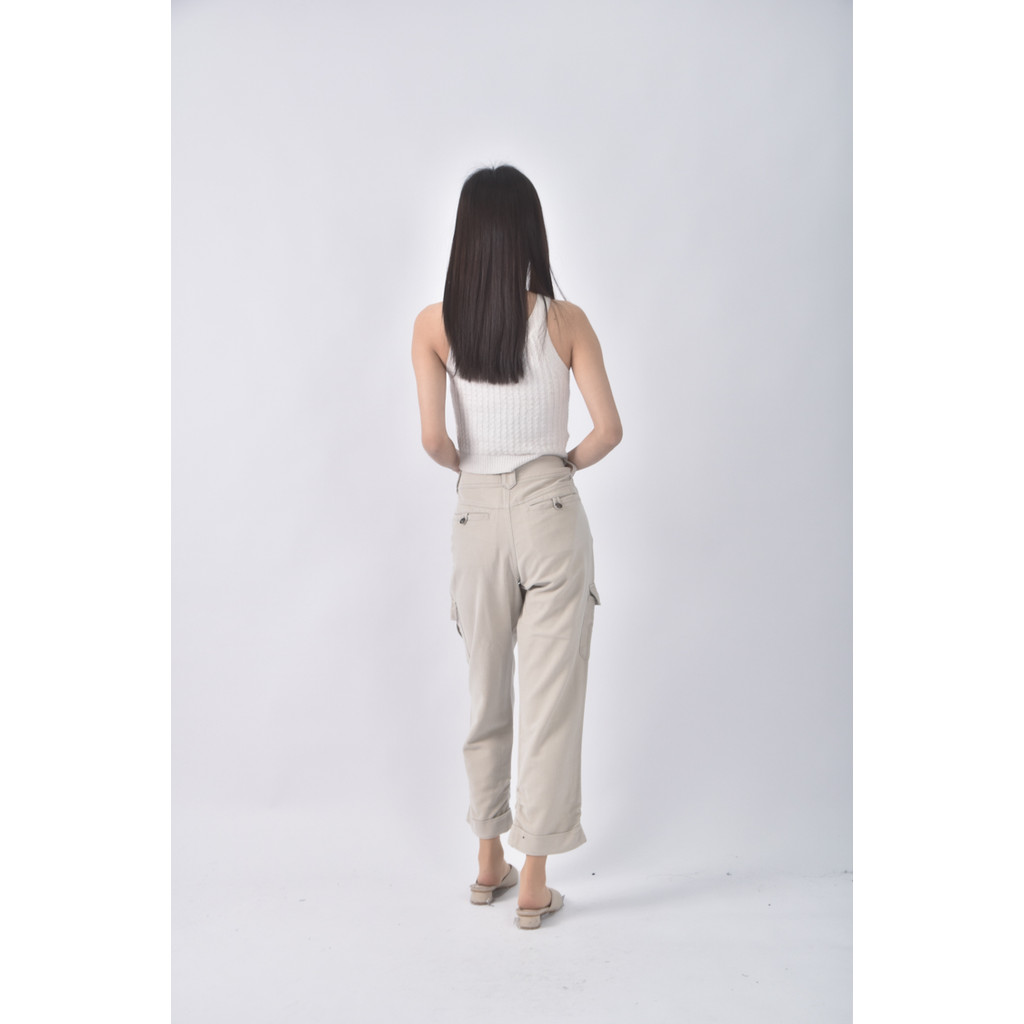 (XL) ef de高腰棉質工裝杏色長褲二手衣, , large