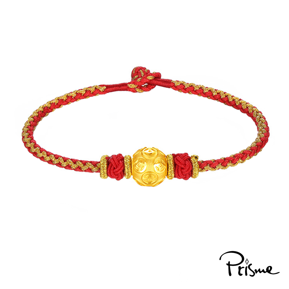 【Prisme Gold】黃金手鍊 6mm黃金財運珠 編織手鍊 (金重：約0.03錢±0.01), , large