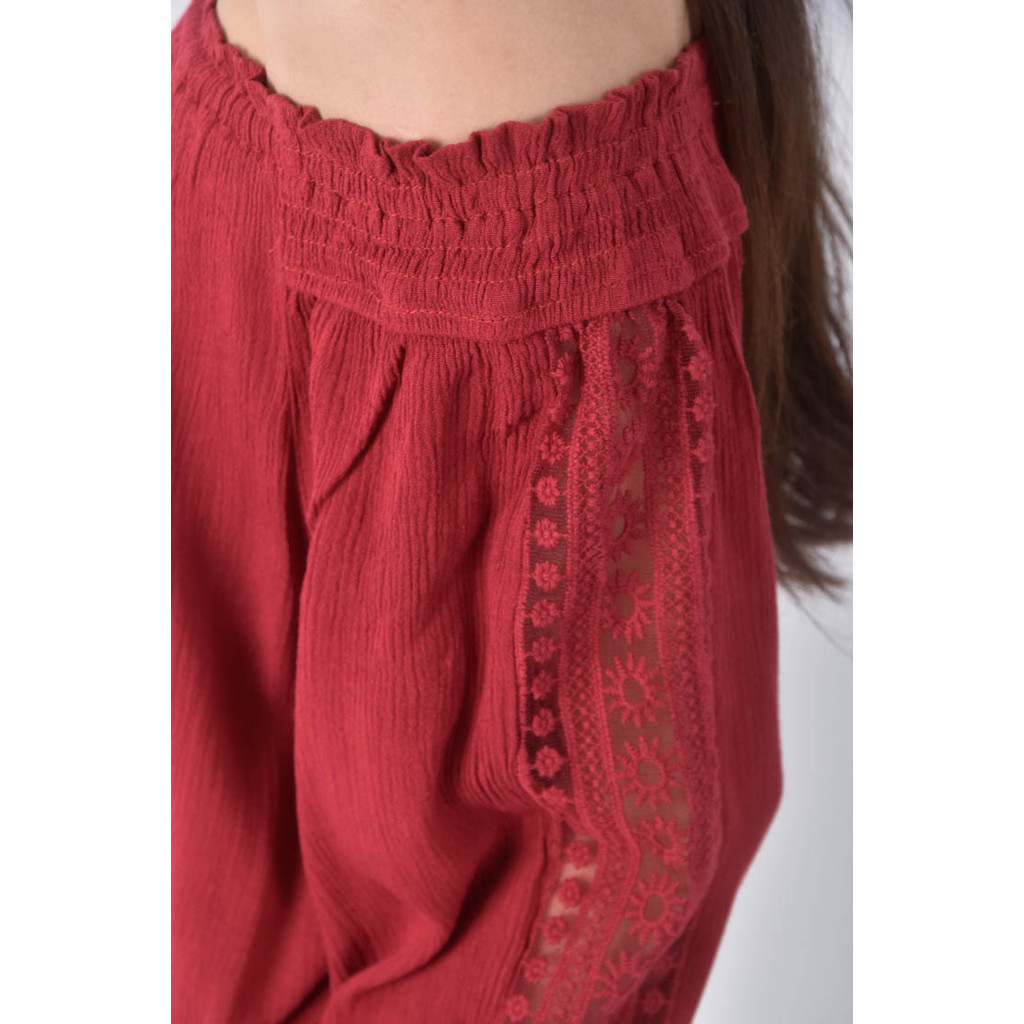 (M) 花紋紅色長袖上衣二手衣, , large