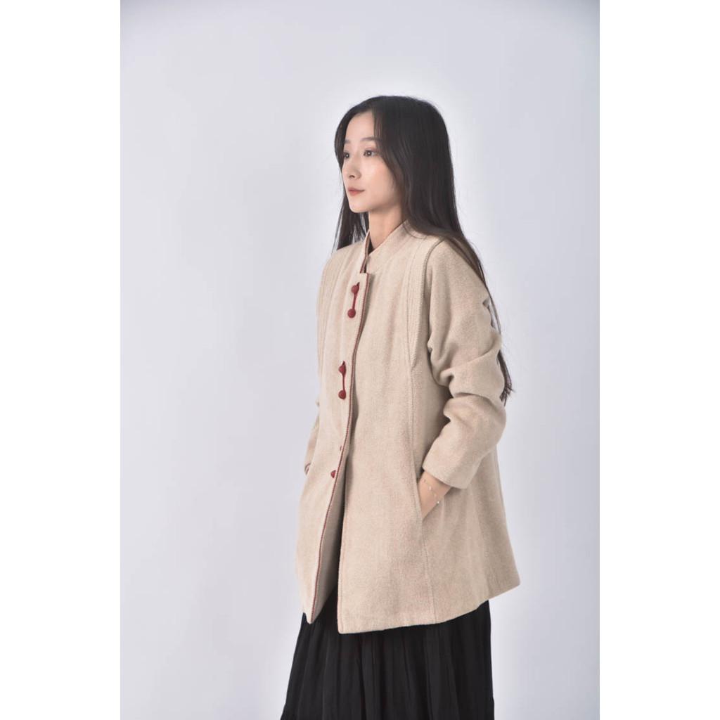 (S) tung mer排扣杏色外套二手衣, , large