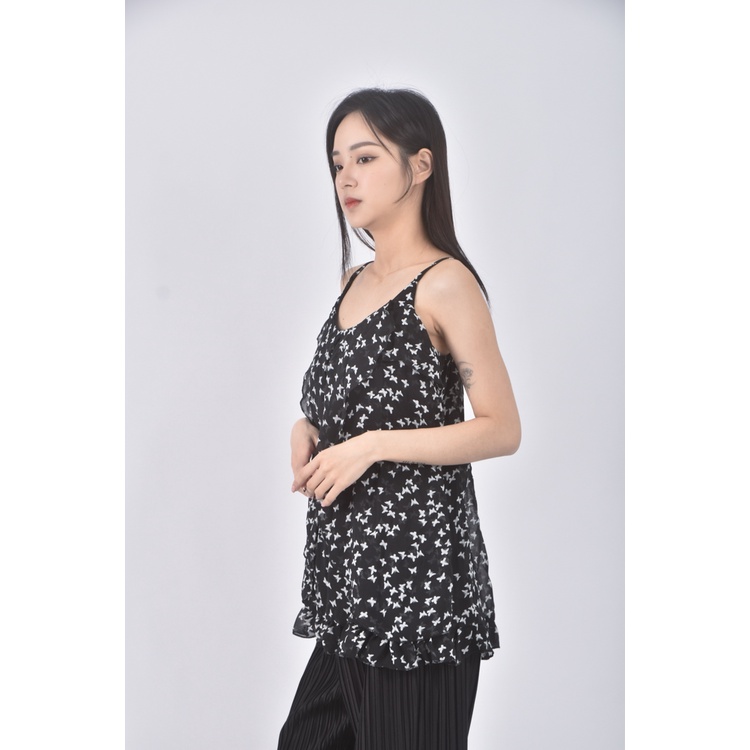 (S) bttwo fashion shop質感吊帶棉質蝴蝶黑色上衣二手衣, , large