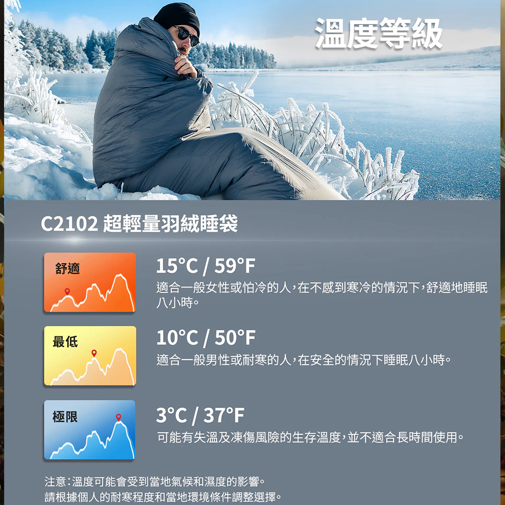 Litume C2102 超輕量羽絨睡袋(250g) 灰, , large