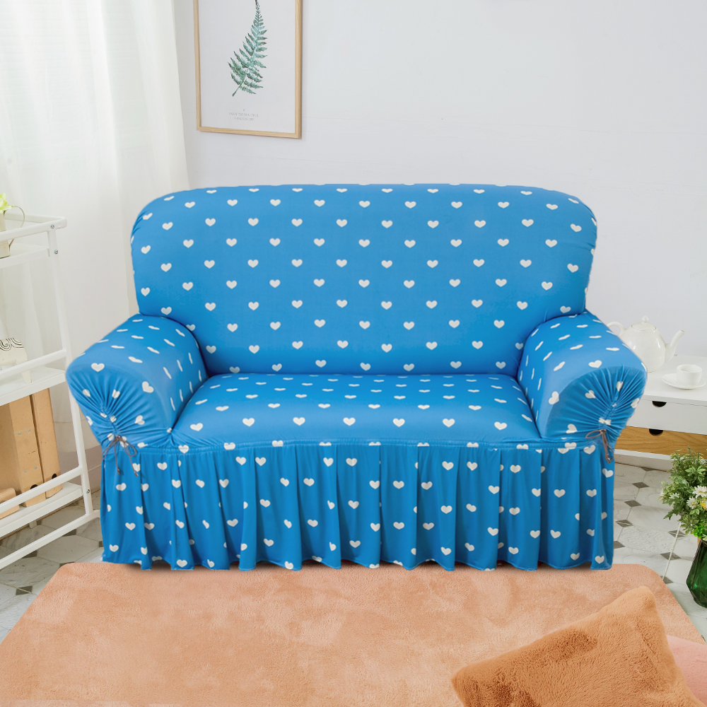 【格藍傢飾】涼感沙發套-甜心教主 裙襬 抽繩專利 加大版 高品質 親膚透氣 冰絲沙發罩 沙發布套 彈力, , large