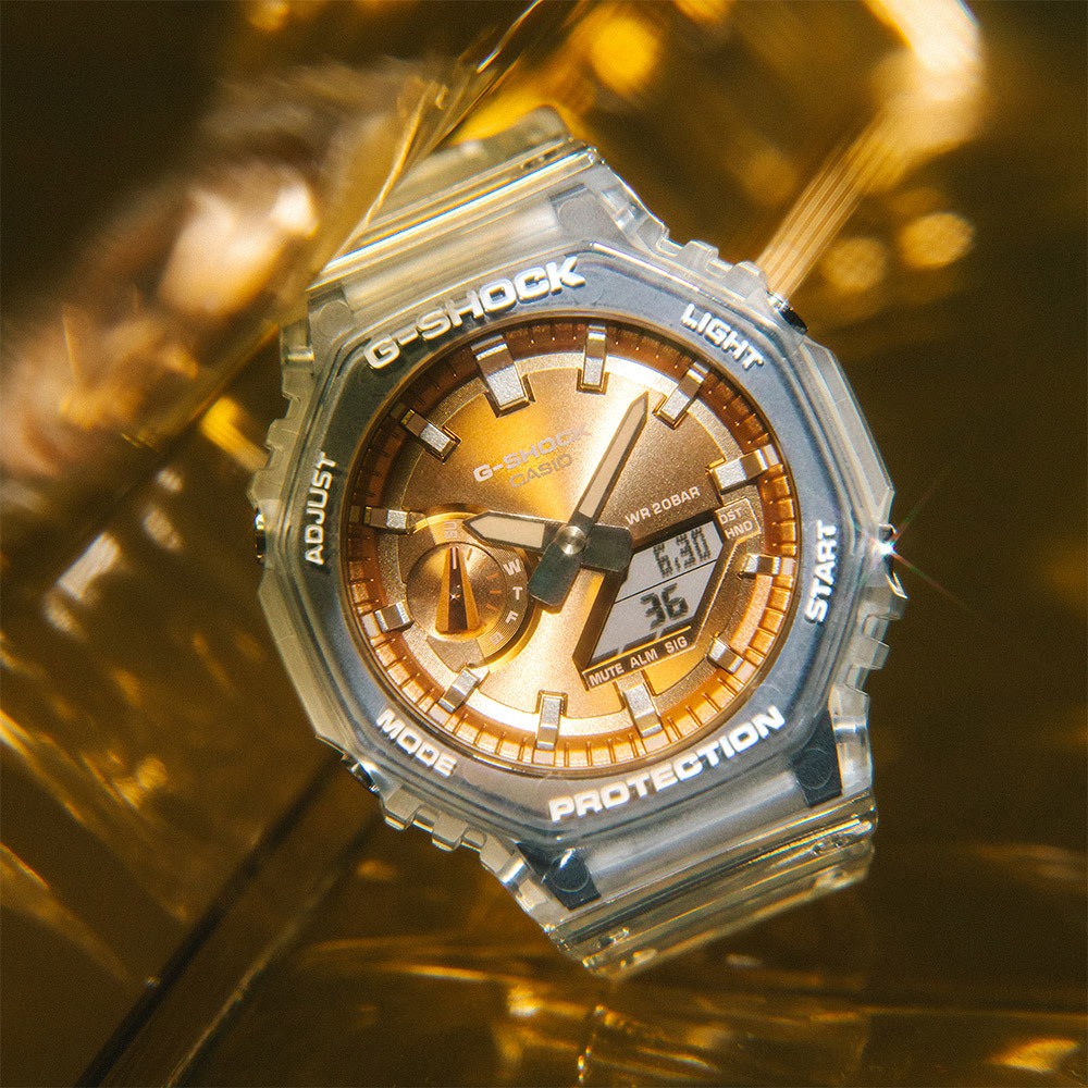 CASIO 卡西歐 G-SHOCK 半透明感 金屬蒸鍍工藝 雙顯電子錶 手錶 GA-2100BM-7A5, , large