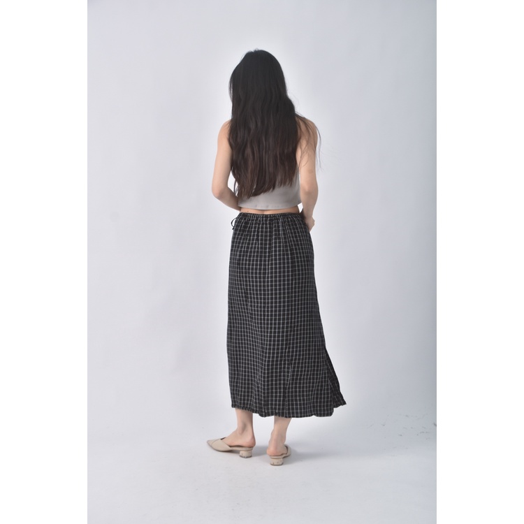 (M) uniqlo質感格紋黑色長裙二手衣, , large
