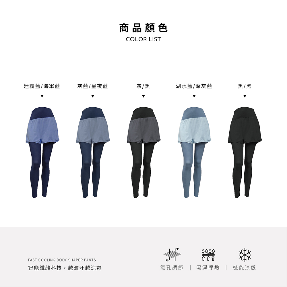 【巧奇】MIT智能呼吸律動褲-假兩件/ 涼感透氣/吸濕排汗/運動褲/瑜伽褲/健身褲/快乾, 灰藍+星夜藍, large
