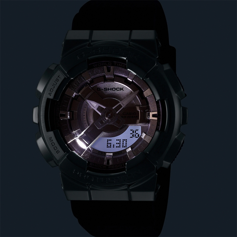 CASIO 卡西歐 G-SHOCK 金屬色雙顯電子錶-百搭銀 GM-S110-1A, , large