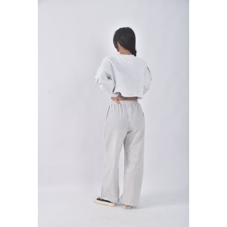 (M) genquo高腰棉質直條紋灰色長褲二手衣, , large