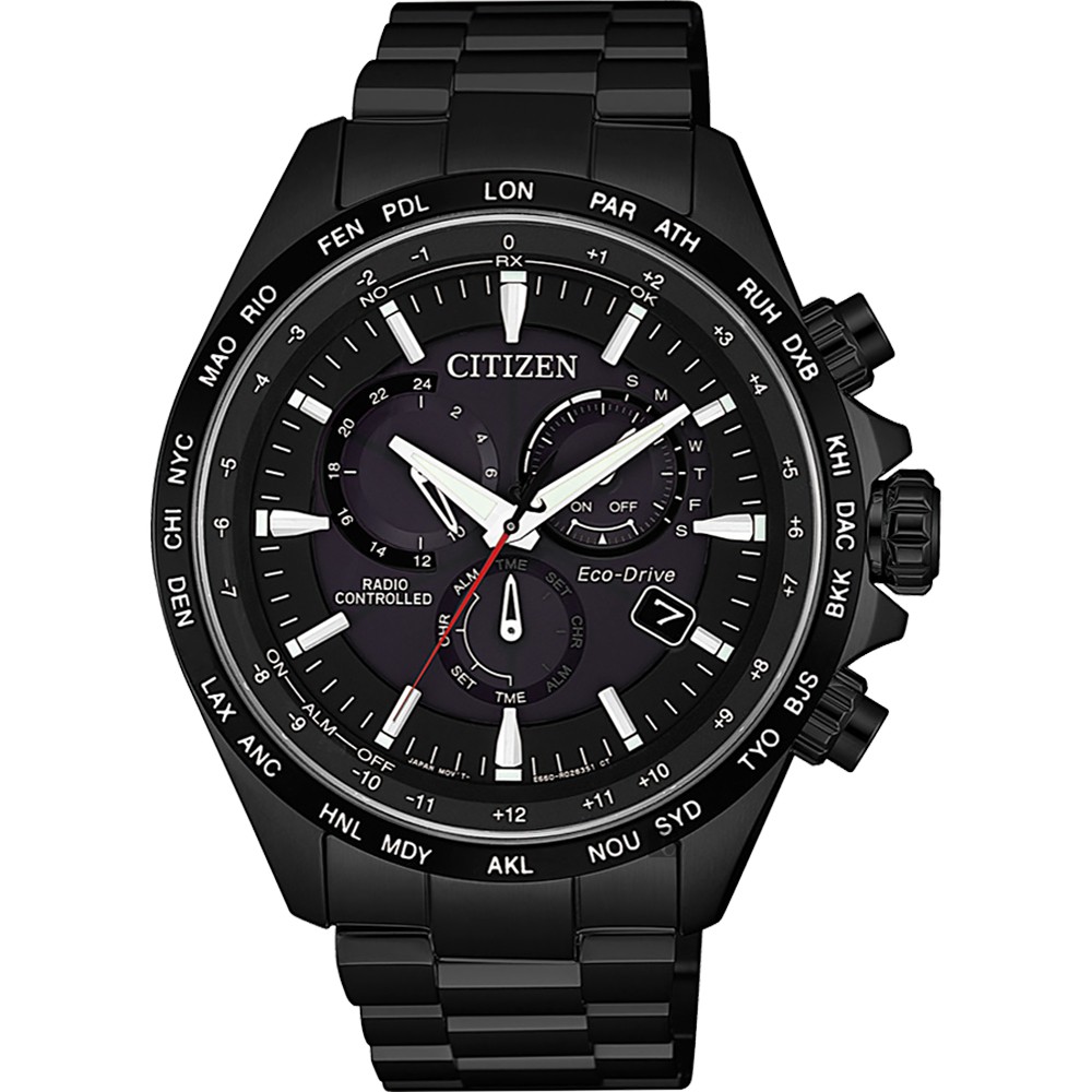 CITIZEN 星辰 亞洲限定光動能萬年曆電波錶-黑/45mm CB5835-83E, , large