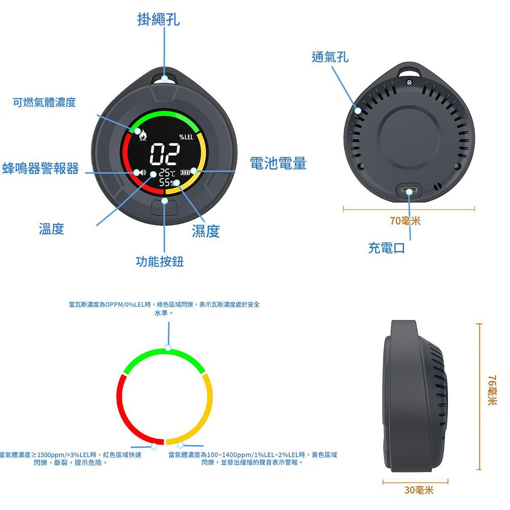 隨身一氧化碳溫濕度偵測器-綠色, , large