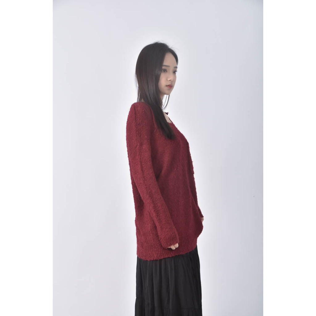 (F) 【又又私服】puffy質感棉質素面紅色毛衣二手衣, , large