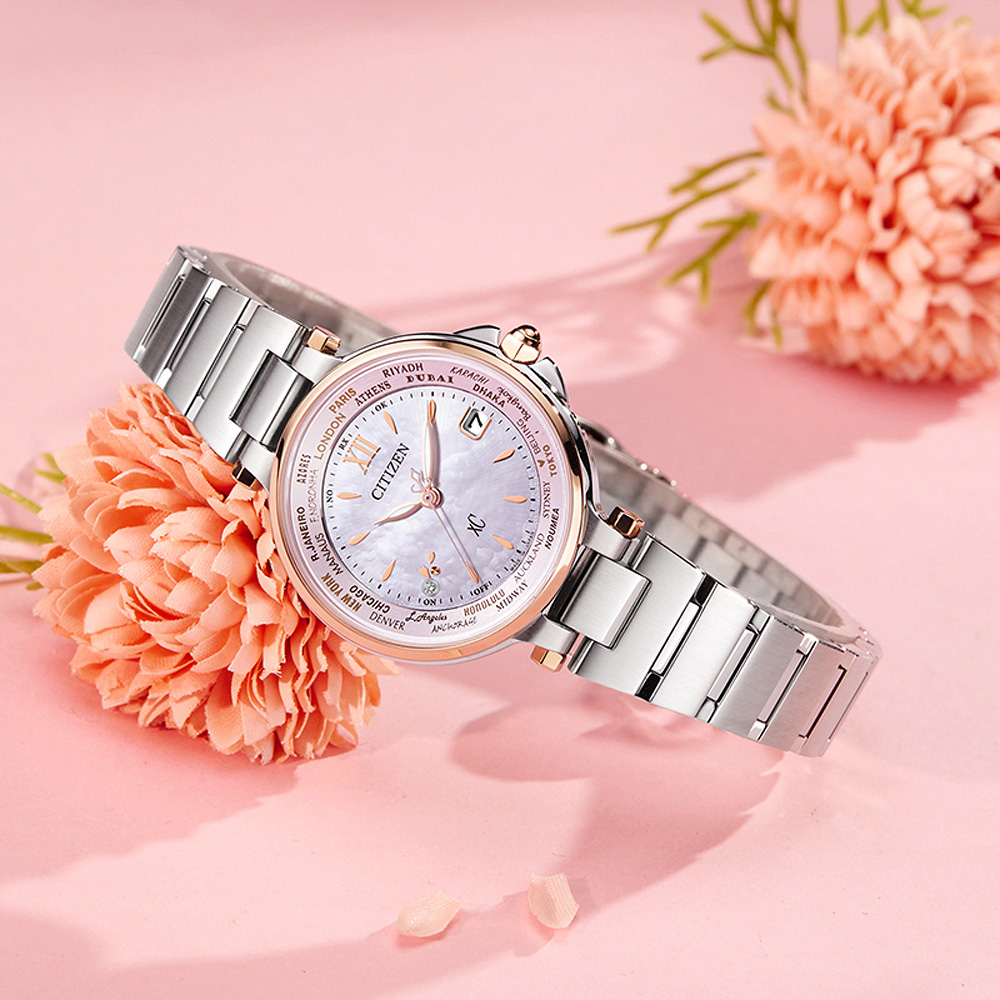 CITIZEN 星辰 XC 心蕊 光動能電波萬年曆女錶-29mm EC1011-62W, , large