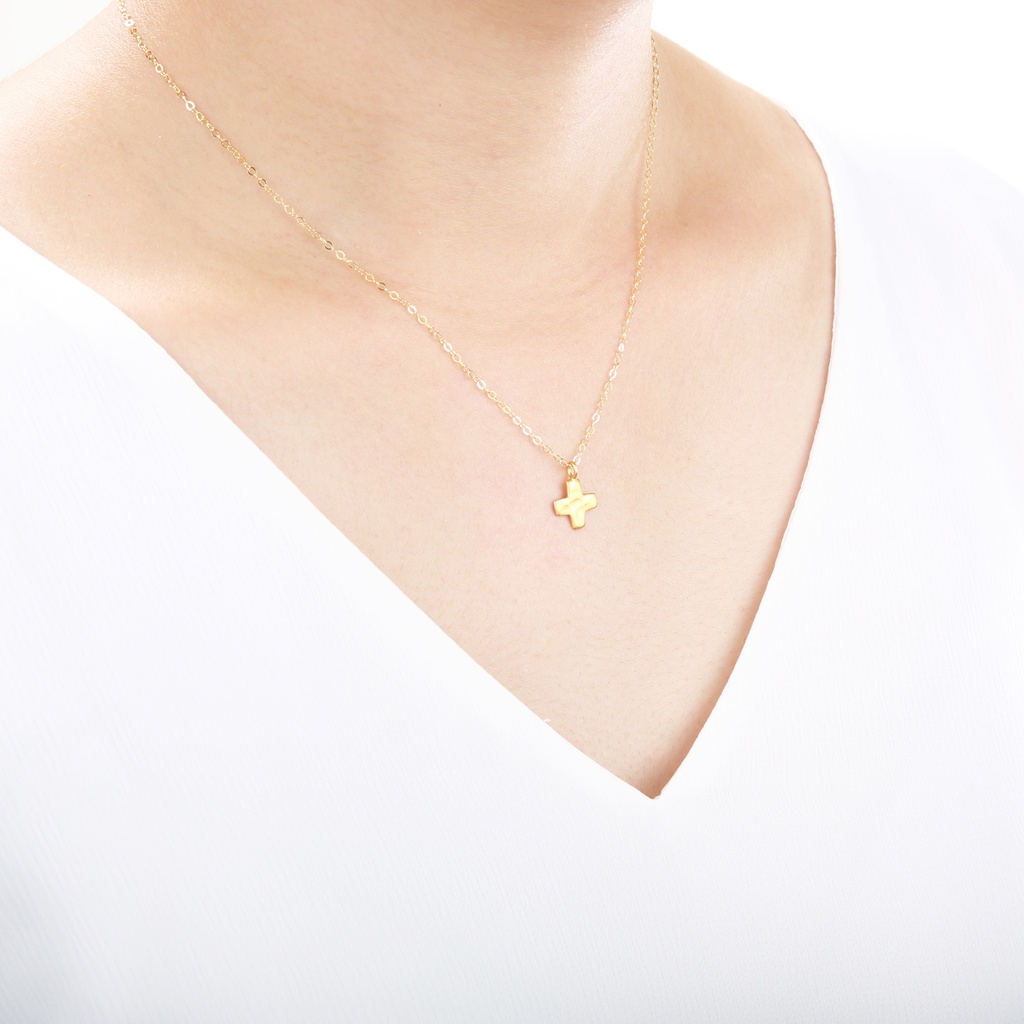 【Angel & Me】Hammered Prayer Cross s925 sterling silver 24k gold plated gift, , large