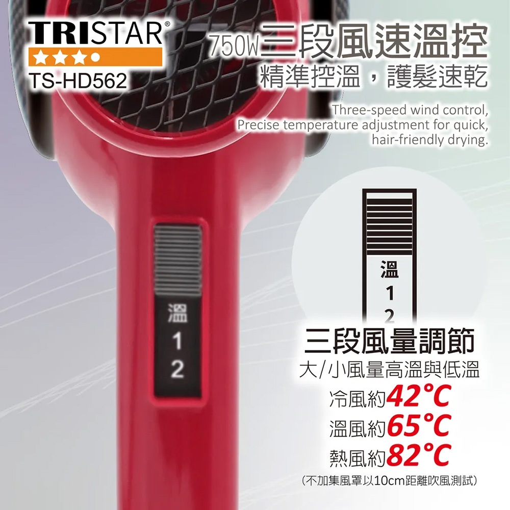 TS-HD562 750W輕巧高效吹風機 三段風量調節 蜂巢式入風網 集風罩設計（黑/紅色), , large