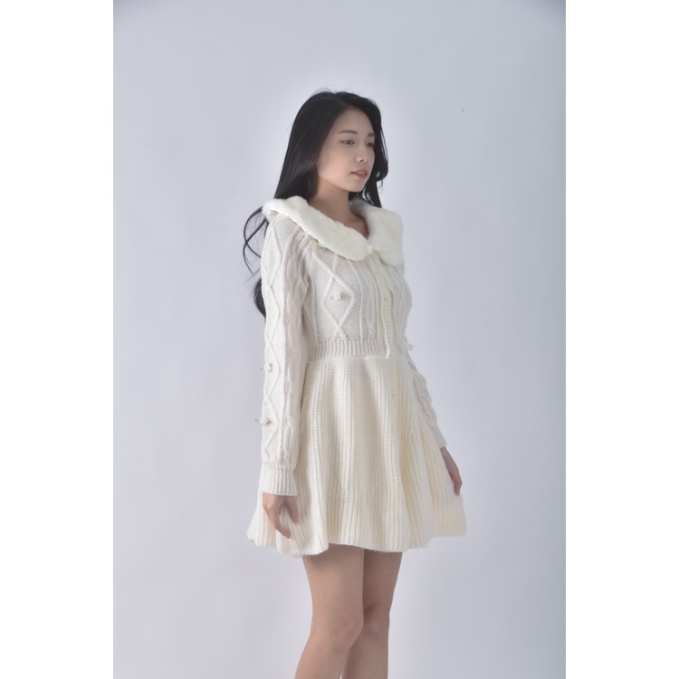 (S) liz lisa毛衣v領白色洋裝二手衣, , large
