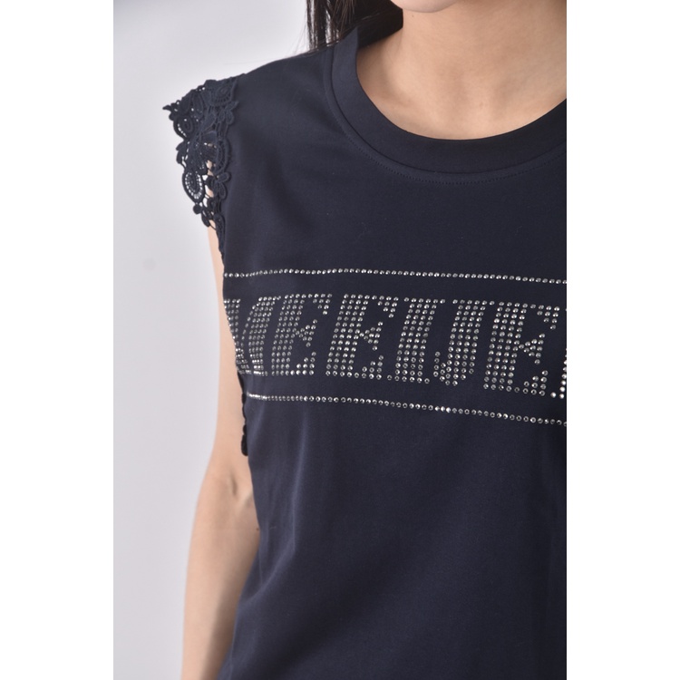 (M) meeijen蕾絲拼接藍色短袖上衣二手衣, , large