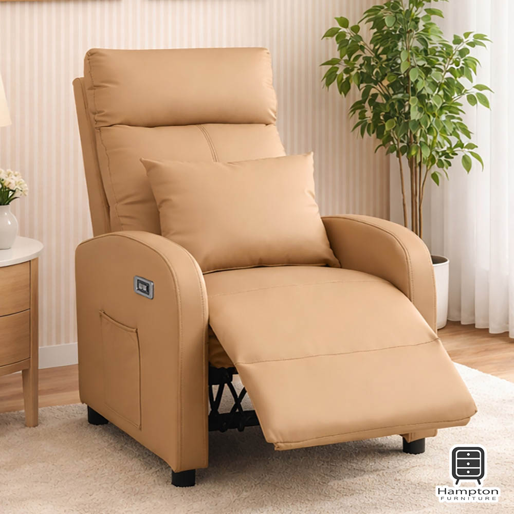 【Hampton 漢汀堡】  丹尼爾電動躺椅-泰迪橙(含腰枕)