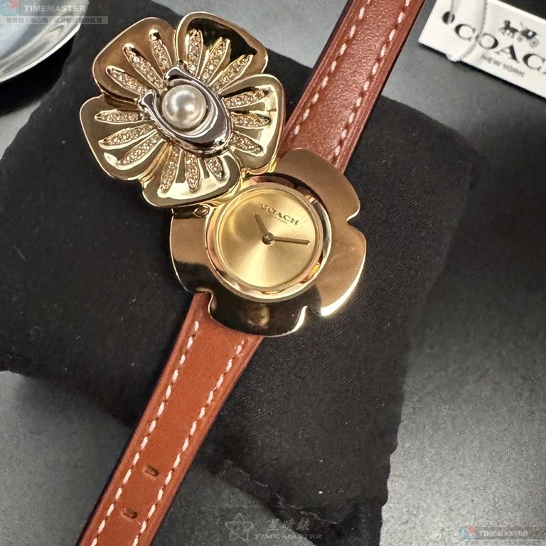 [星晴錶業]COACH手錶,28mm,CH00210金色錶面金色錶殼咖啡色真皮皮革錶帶款, , large