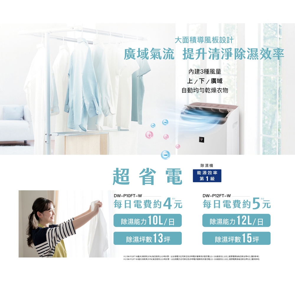 SHARP 夏普 12L 自動除菌離子 2合1 空氣清淨除濕機 DW-P12FT-W, , large