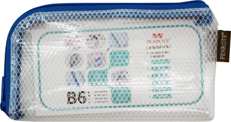 【PENROTE 筆樂】B6 EVA L型環保網格收納袋 藍