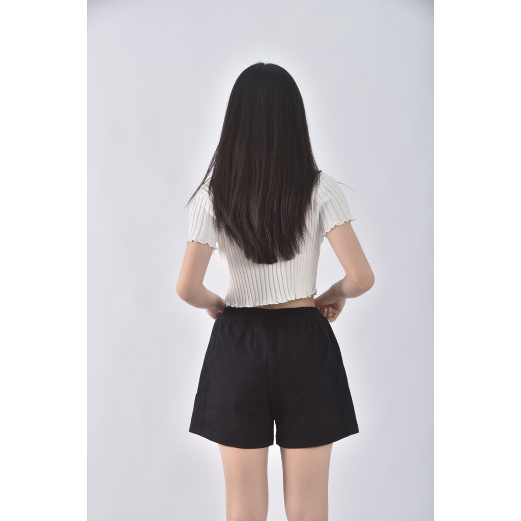 (L) lativ棉質簡約黑色短褲二手衣, , large