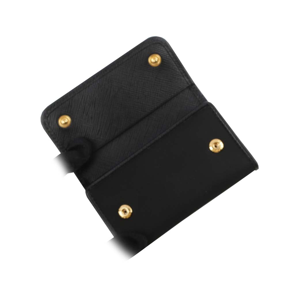PRADA 金色三角牌Logo 尼龍壓釦六孔鑰匙包/黑色, , large