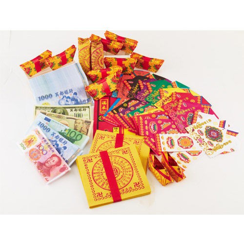 【金發財金紙】普渡配件全組-有衣有錢組+元寶金條組+冥國美金人民幣, , large