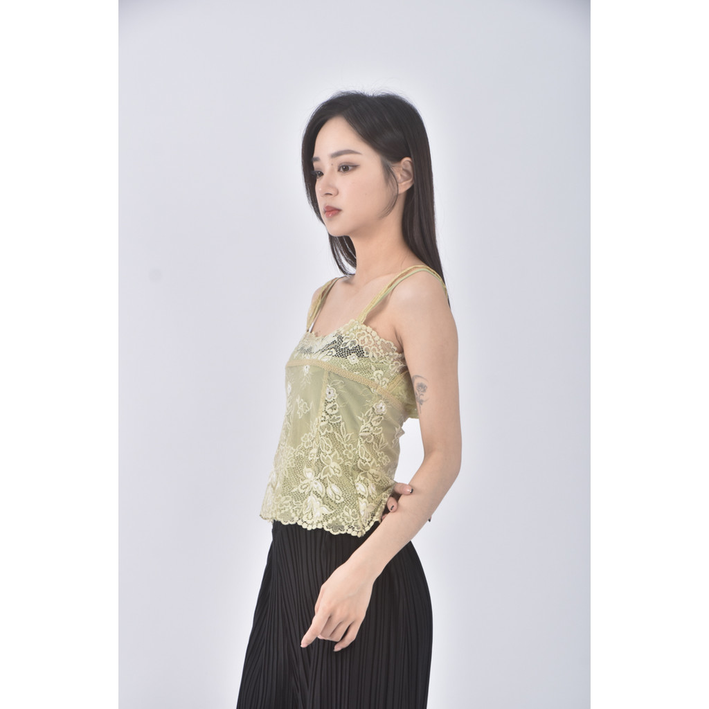 (S) huang shu chi紡紗背心綠色上衣二手衣, , large