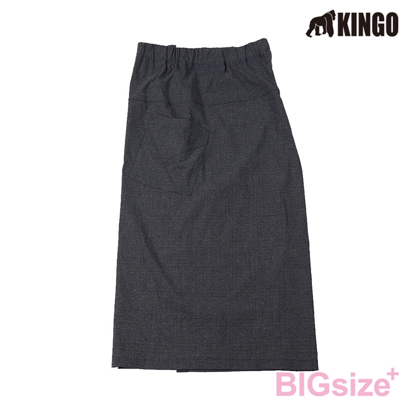 大尺碼-KINGO-貼袋 寬褲裙-深麻灰-444307, , large