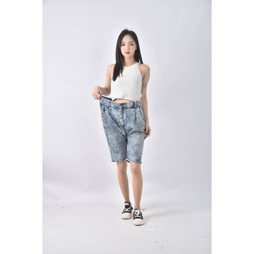 (3XL) jean sen高腰丹寧牛仔七分藍色長褲二手衣, , large