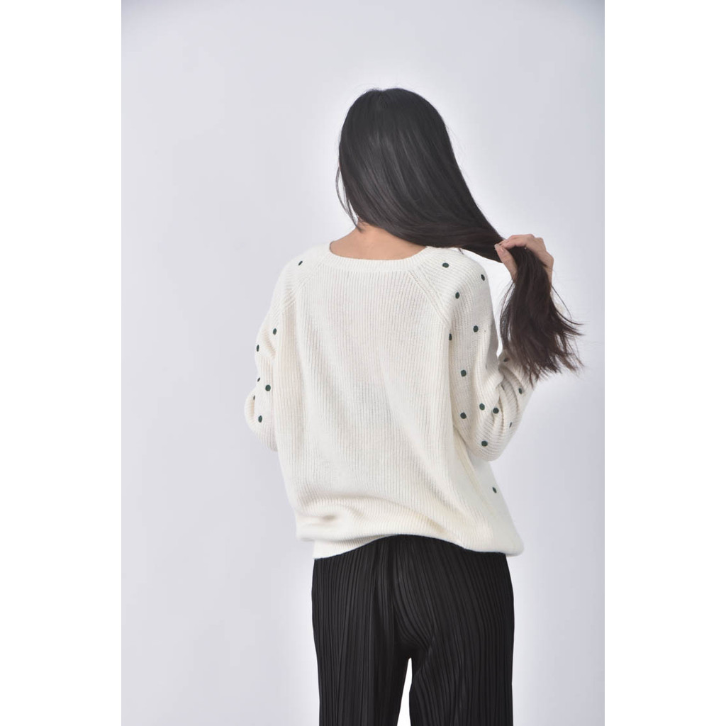 (XL) la chapelle綠色圓點白色毛衣二手衣, , large