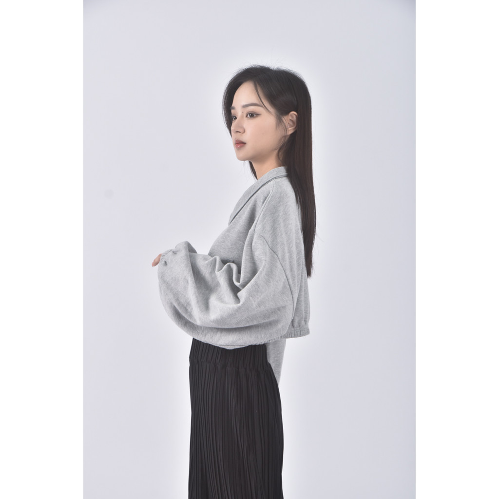 (L) howz修身短版質感連帽灰色長袖上衣二手衣, , large