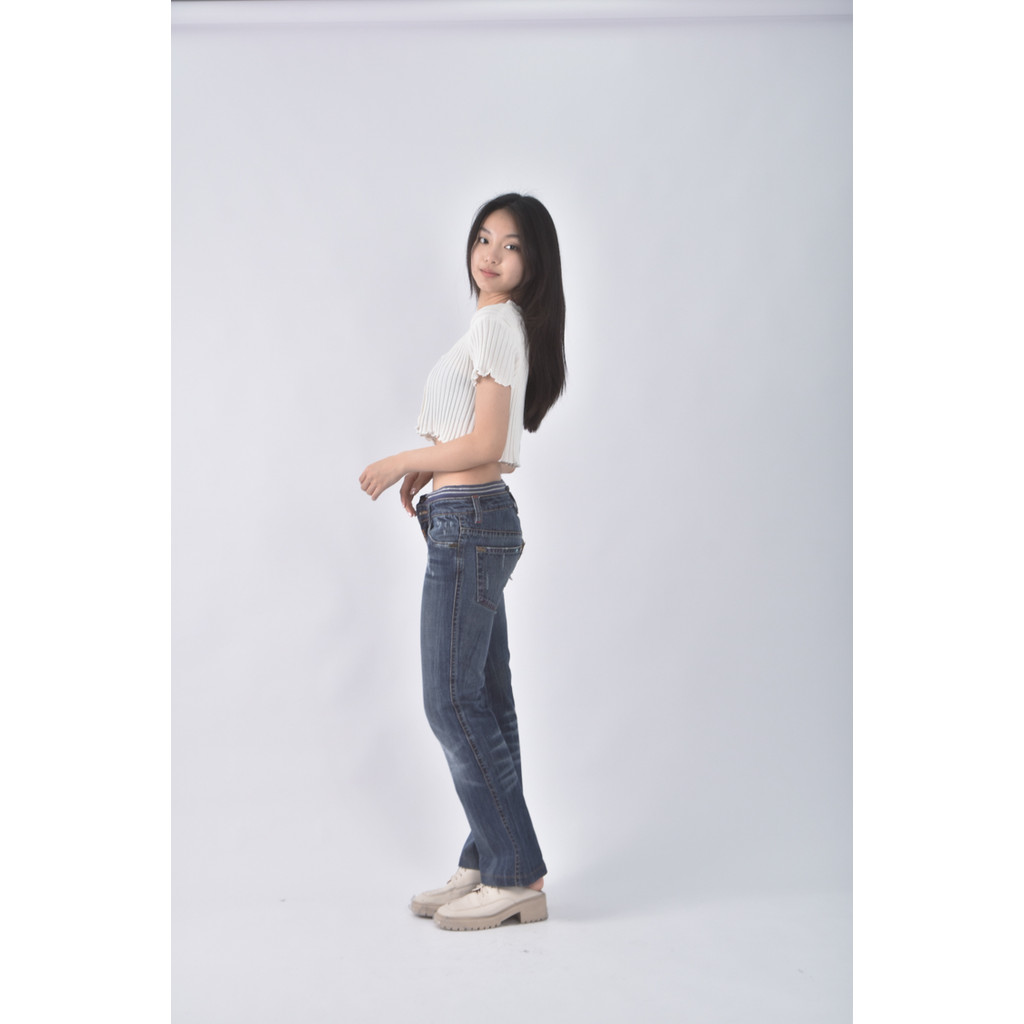 (S) mia mia丹寧牛仔低腰藍色長褲二手衣, , large