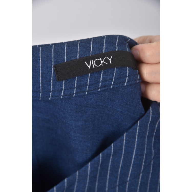 (M) vicky丹寧牛仔質感條紋藍色長袖上衣二手衣, , large