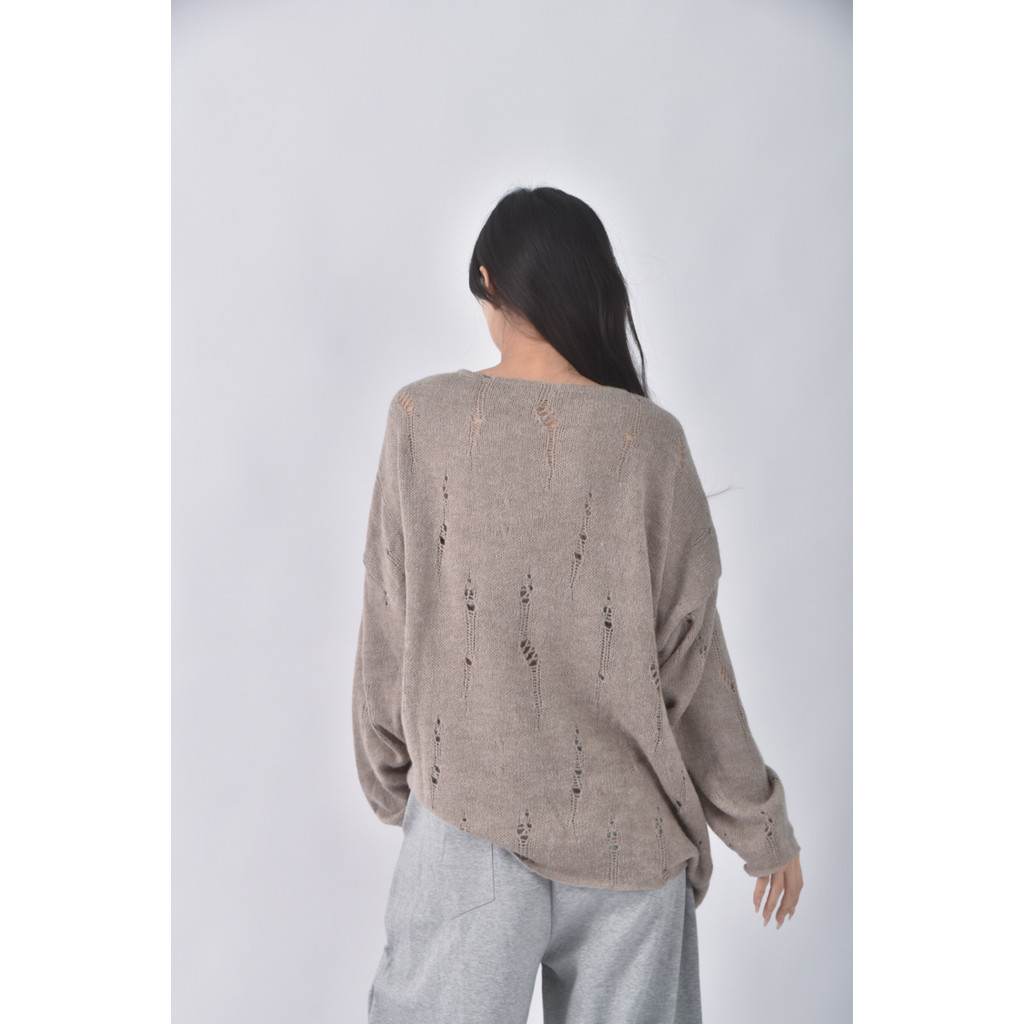 (F) runway韓牌質感仿舊棕色長袖上衣二手衣, , large