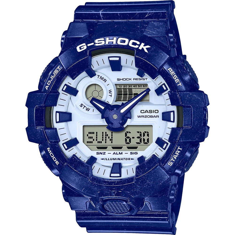 CASIO 卡西歐 G-SHOCK 青花瓷系列 雙顯手錶 GA-700BWP-2A, , large
